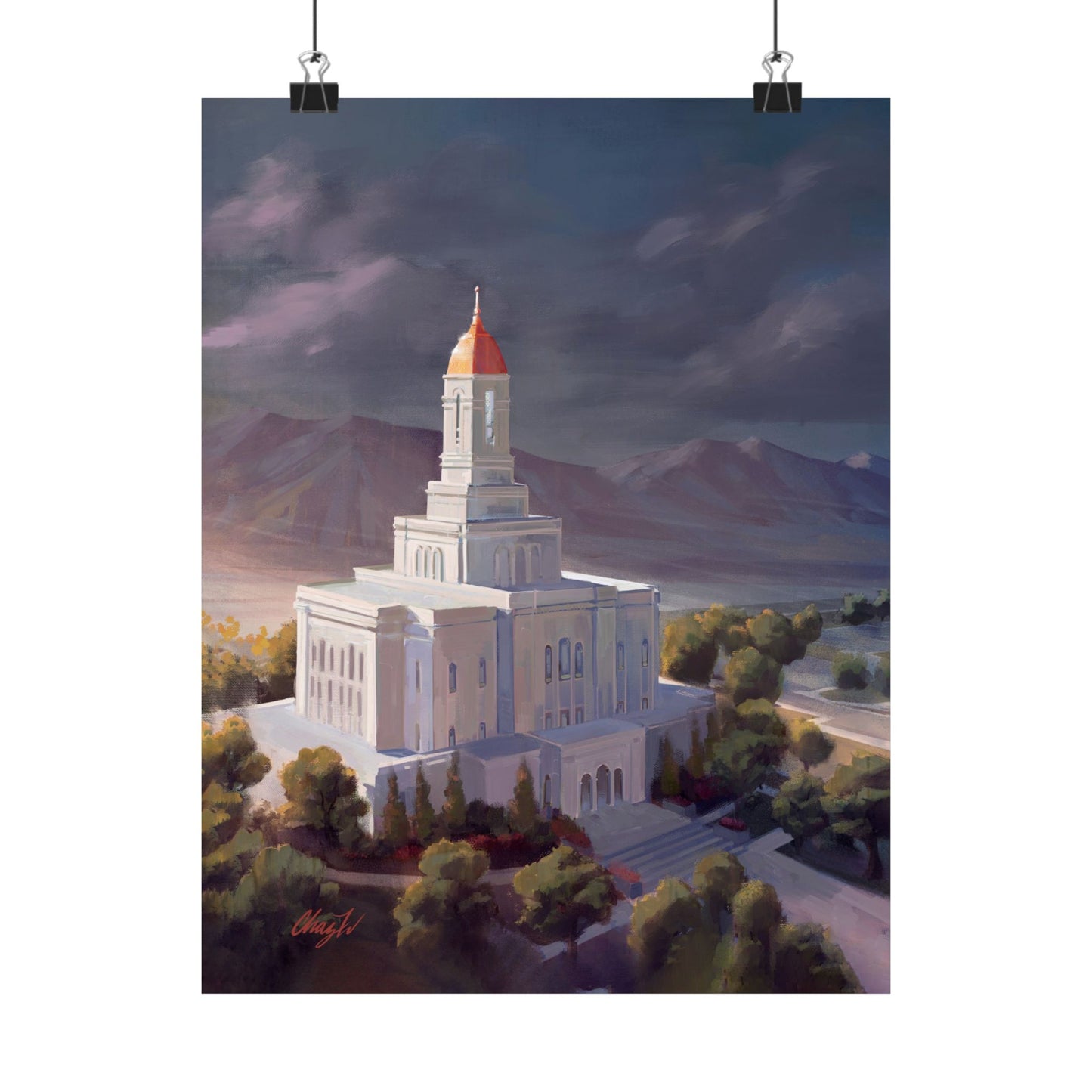 Premium Matte Paper Print, Deseret Peak Temple, After the Storm, by Chaz Walgamott