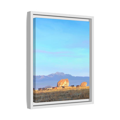 Framed Matte Canvas Print — Horses at Adobe by Rod Walgamott