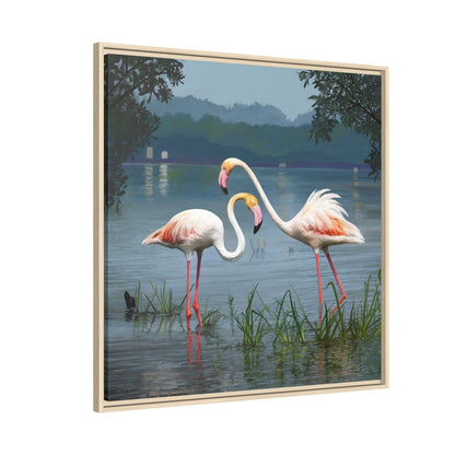 Framed Flamingo Canvas Art – Flamingo Dance by Rod Walgamott