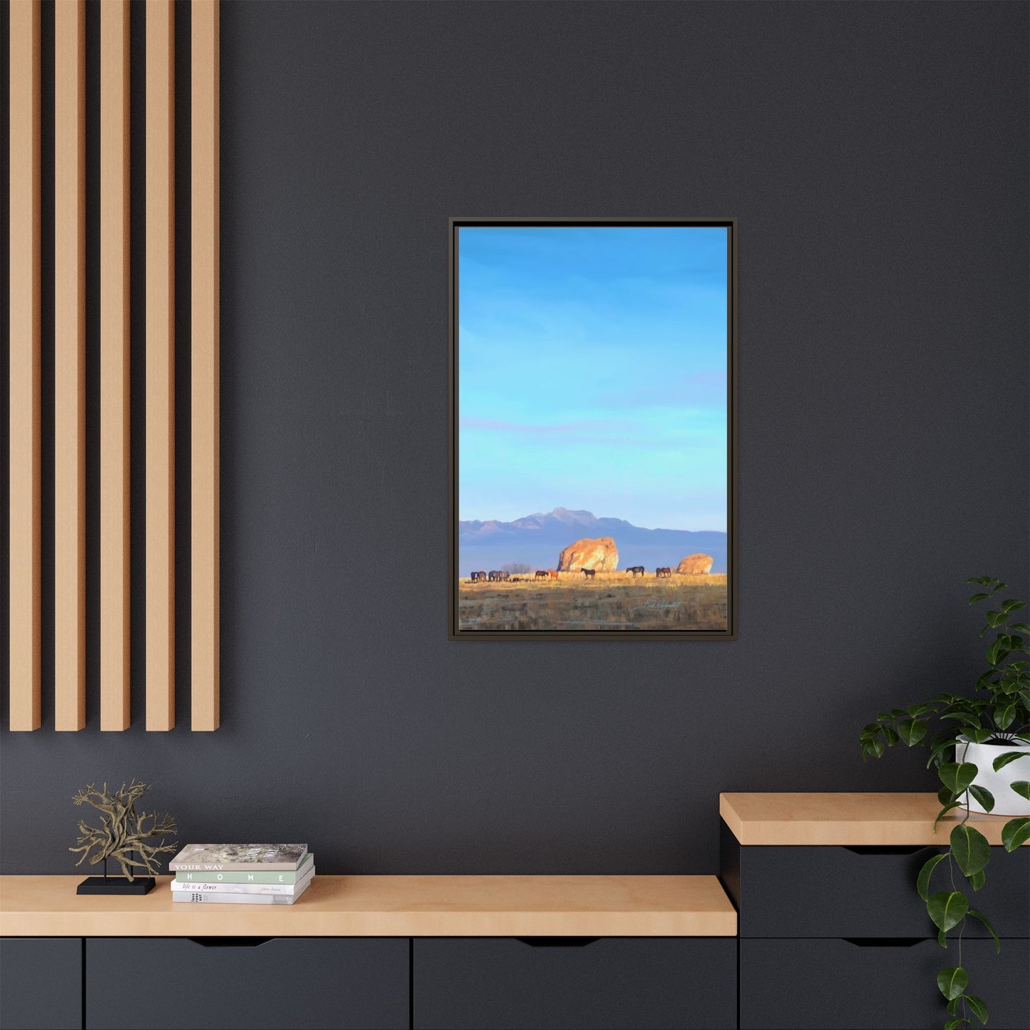 Framed Matte Canvas Print — Horses at Adobe by Rod Walgamott