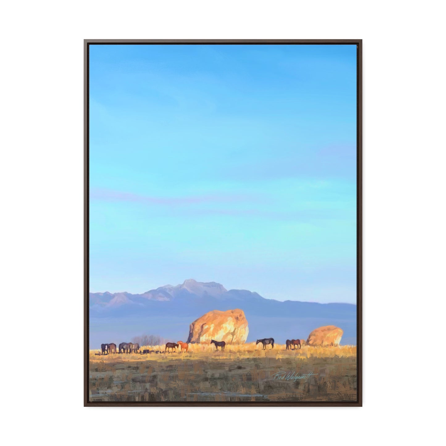 Framed canvas Wrap, Horses at Adobe Rock, by Rod Walgamott