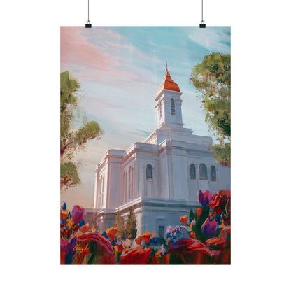Premium Matte Paper Print, Deseret Peak Temple--Spring Flowers, by Chaz Walgamott