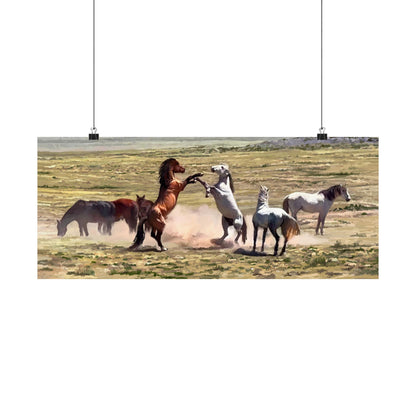 Poster - Wild Horses Fighting in Rush Valley, Utah