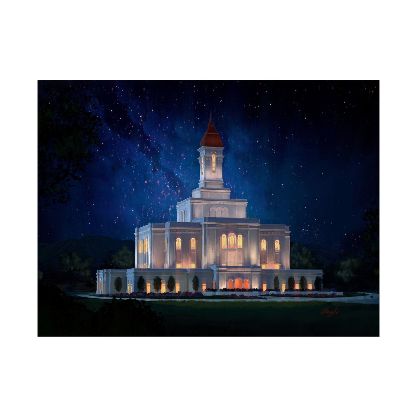 Premium Matte Print--Deseret Peak Temple--Night Sky, by Chaz Walgamott