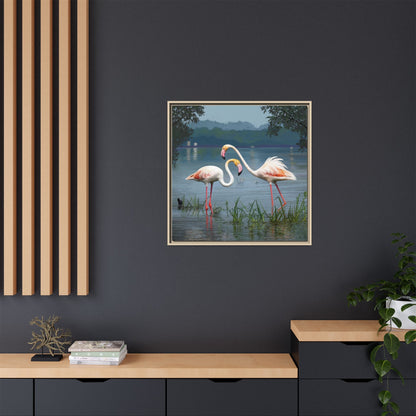 Framed Flamingo Canvas Art – Flamingo Dance by Rod Walgamott