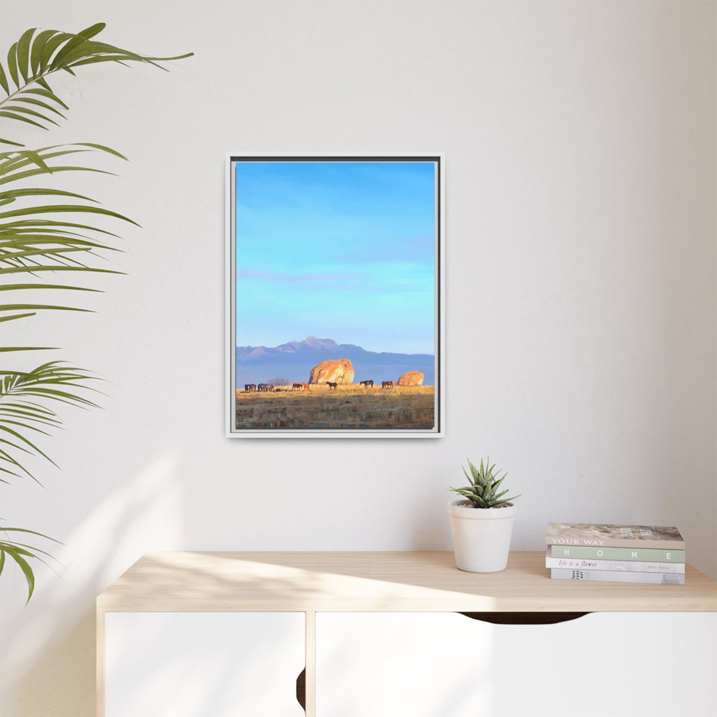 Framed Matte Canvas Print — Horses at Adobe by Rod Walgamott