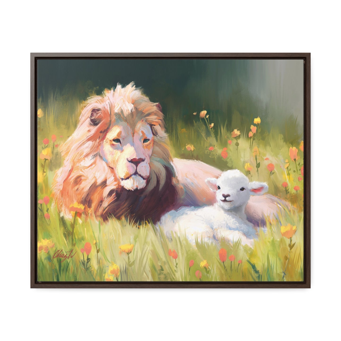Stretched Canvas Print in Wood Frame, The Lamb and the Lion, by Chaz Walgamott