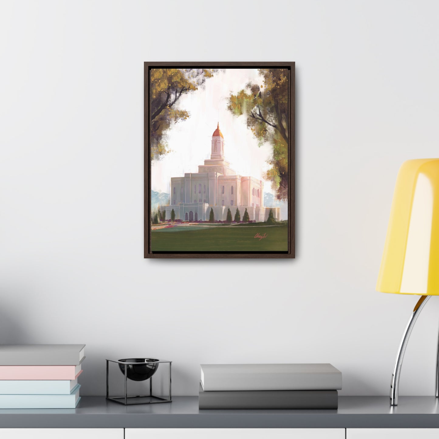 Framed canvas Wrap, Deseret Peak Temple, Golden D by Chaz Walgamott