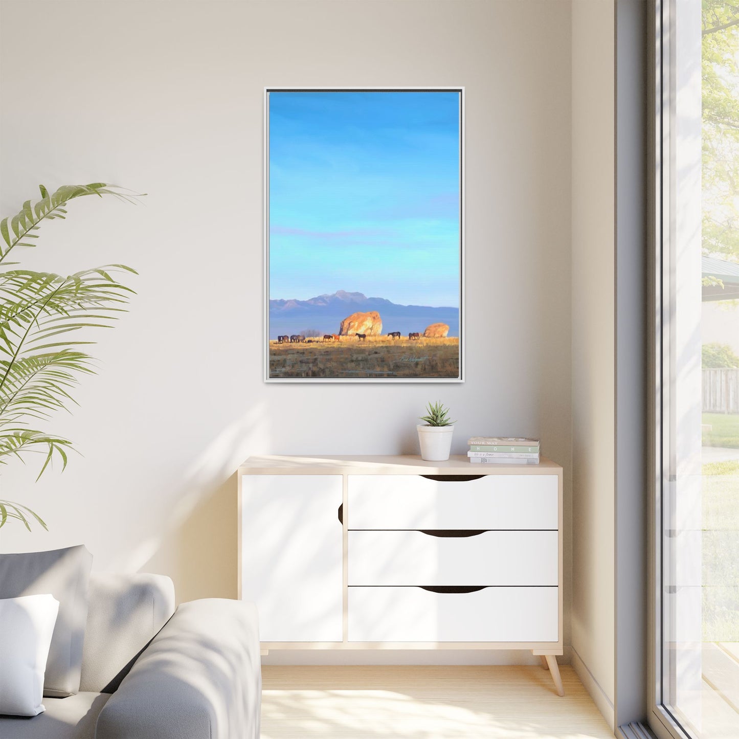 Framed Matte Canvas Print — Horses at Adobe by Rod Walgamott