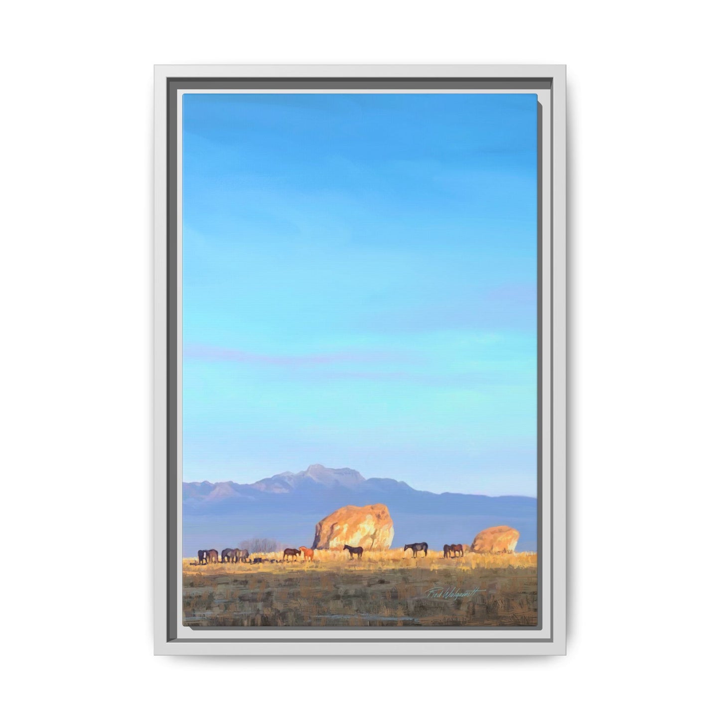 Framed Matte Canvas Print — Horses at Adobe by Rod Walgamott