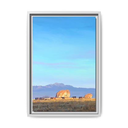 Framed Matte Canvas Print — Horses at Adobe by Rod Walgamott