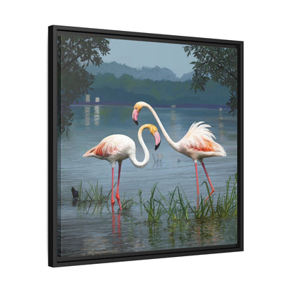 Framed Flamingo Canvas Art – Flamingo Dance by Rod Walgamott
