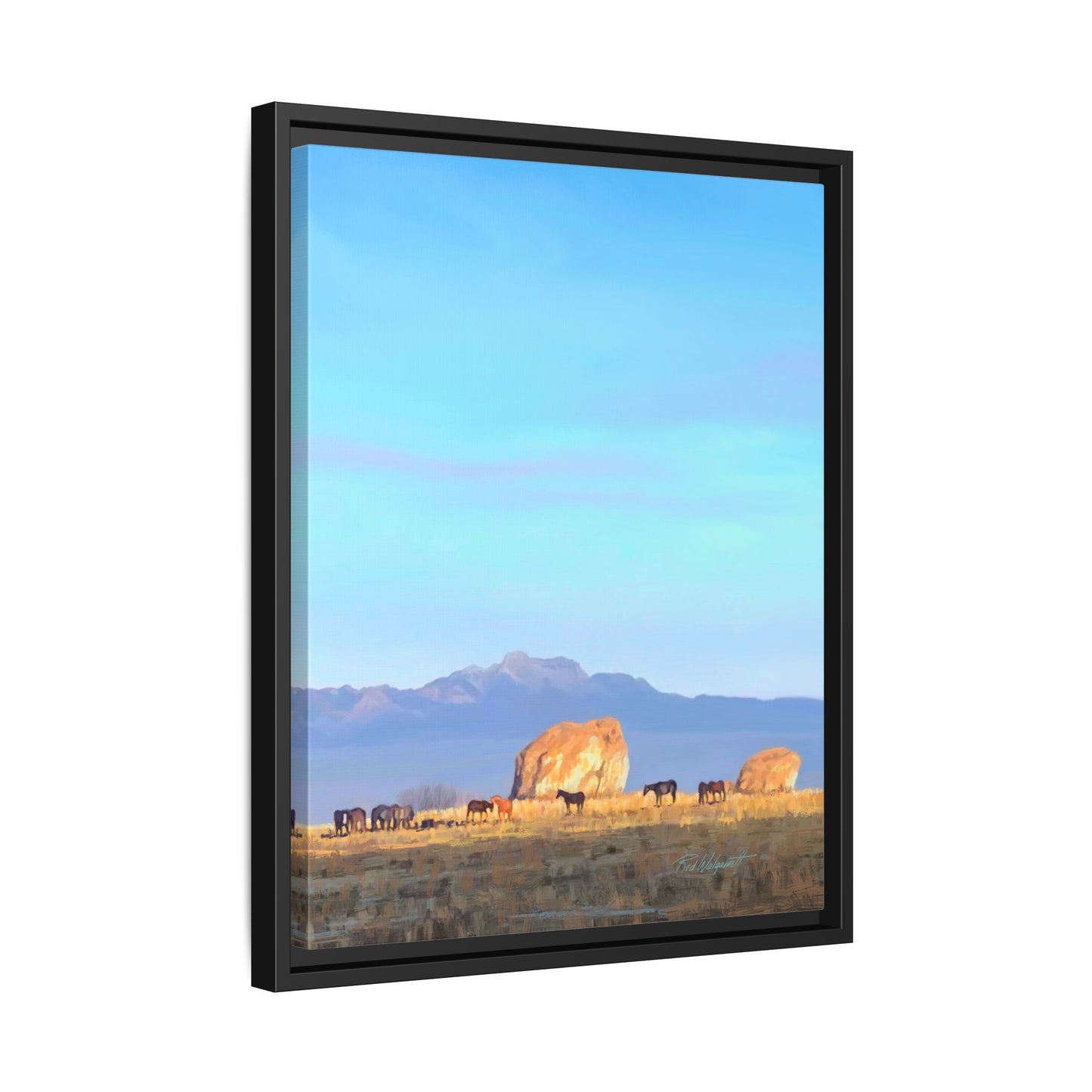 Framed Matte Canvas Print — Horses at Adobe by Rod Walgamott