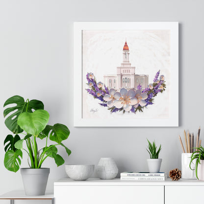 Premium Matte Print--Framed, Deseret Peak Temple--Floral Wreath, by Chaz Walgamott