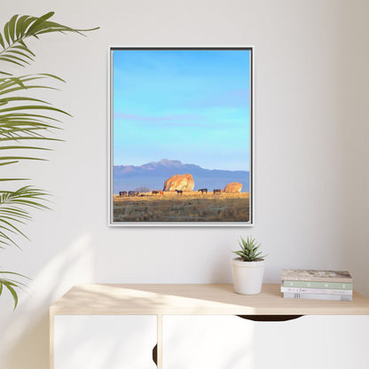 Framed Matte Canvas Print — Horses at Adobe by Rod Walgamott