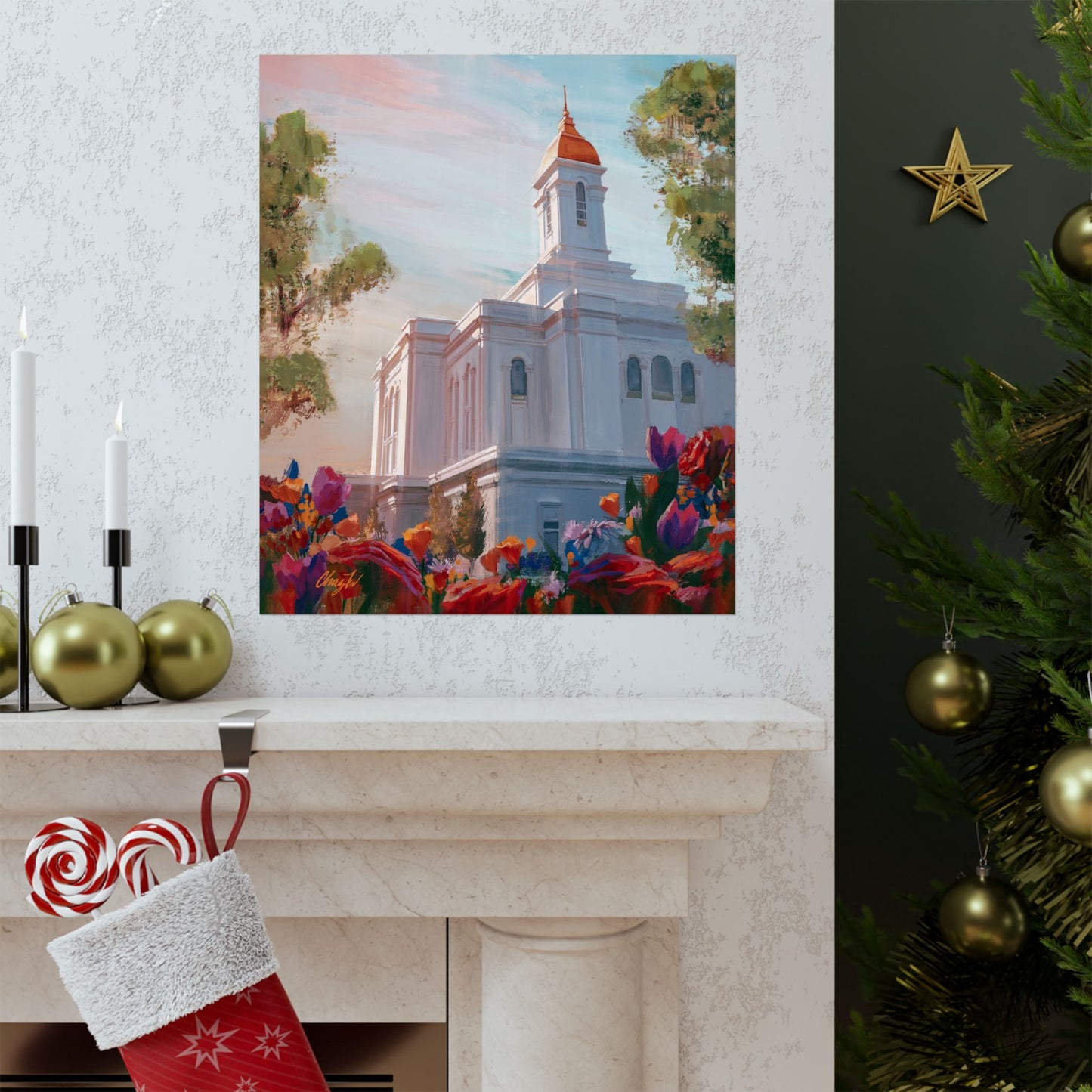 Premium Matte Paper Print, Deseret Peak Temple--Spring Flowers, by Chaz Walgamott