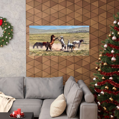 Poster - Wild Horses Fighting in Rush Valley, Utah