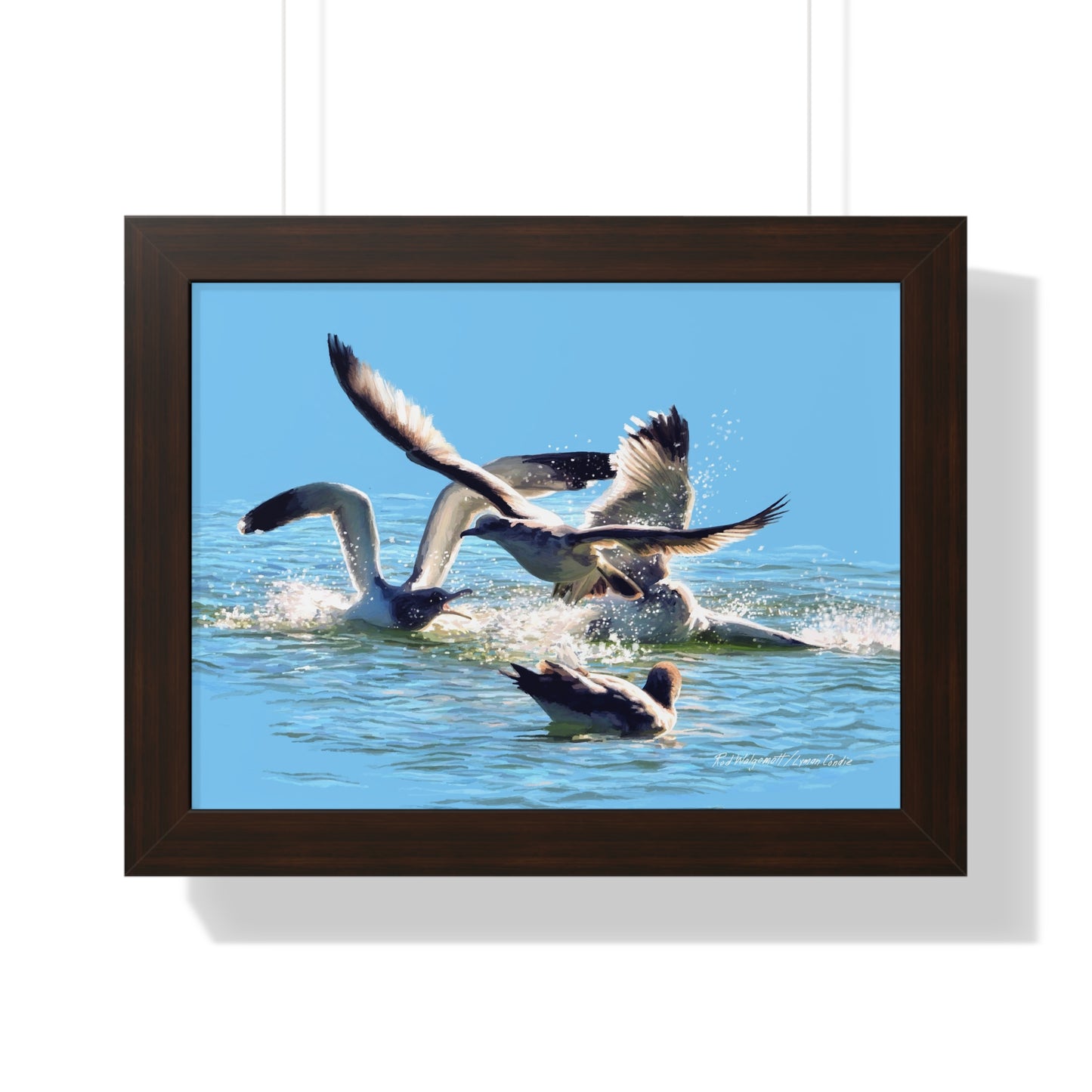 Framed Matte Print, Gull Fight on Stansbury Lake, by Rod Walgamott