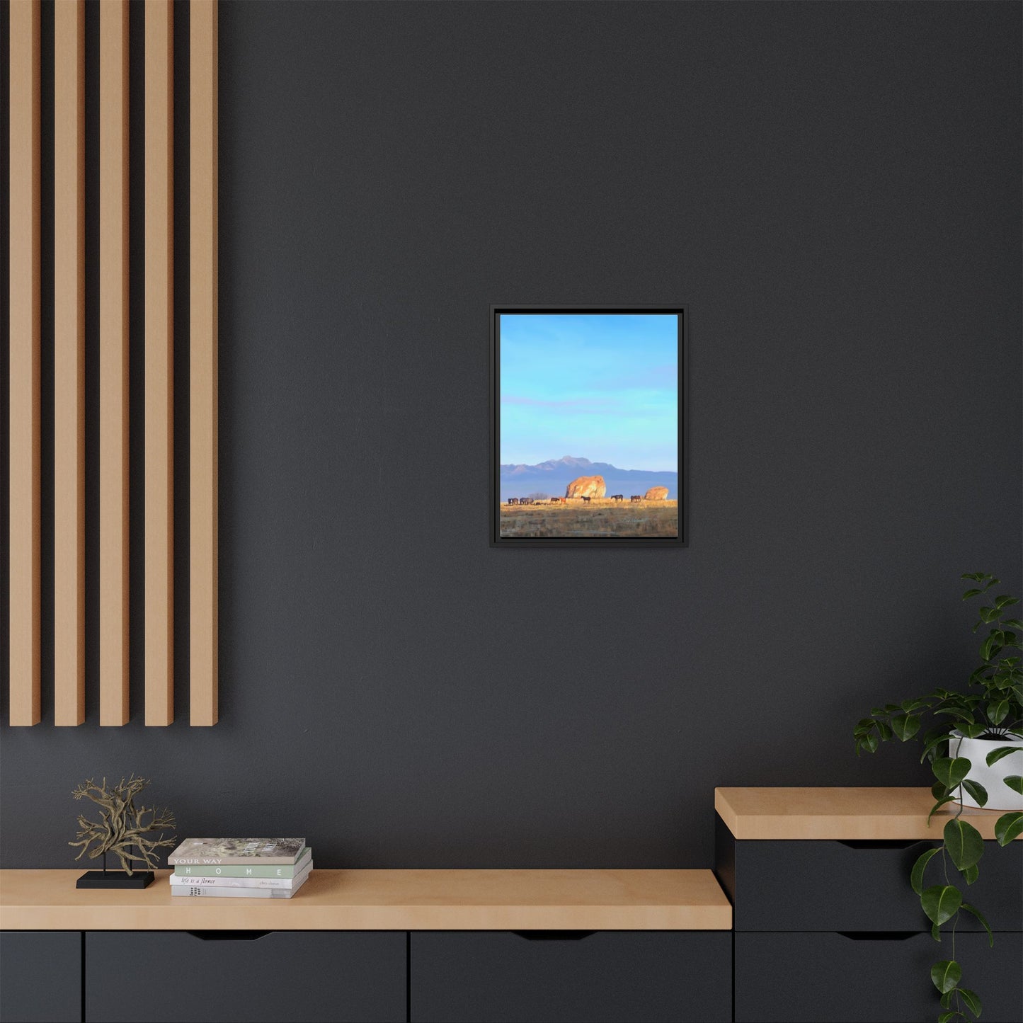 Framed Matte Canvas Print — Horses at Adobe by Rod Walgamott