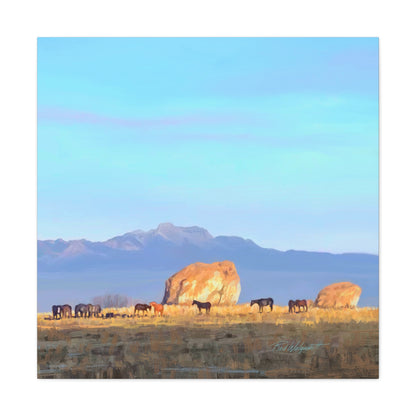 Canvas Gallery Wrap-Horses at Adobe Rock by Rod Walgamott