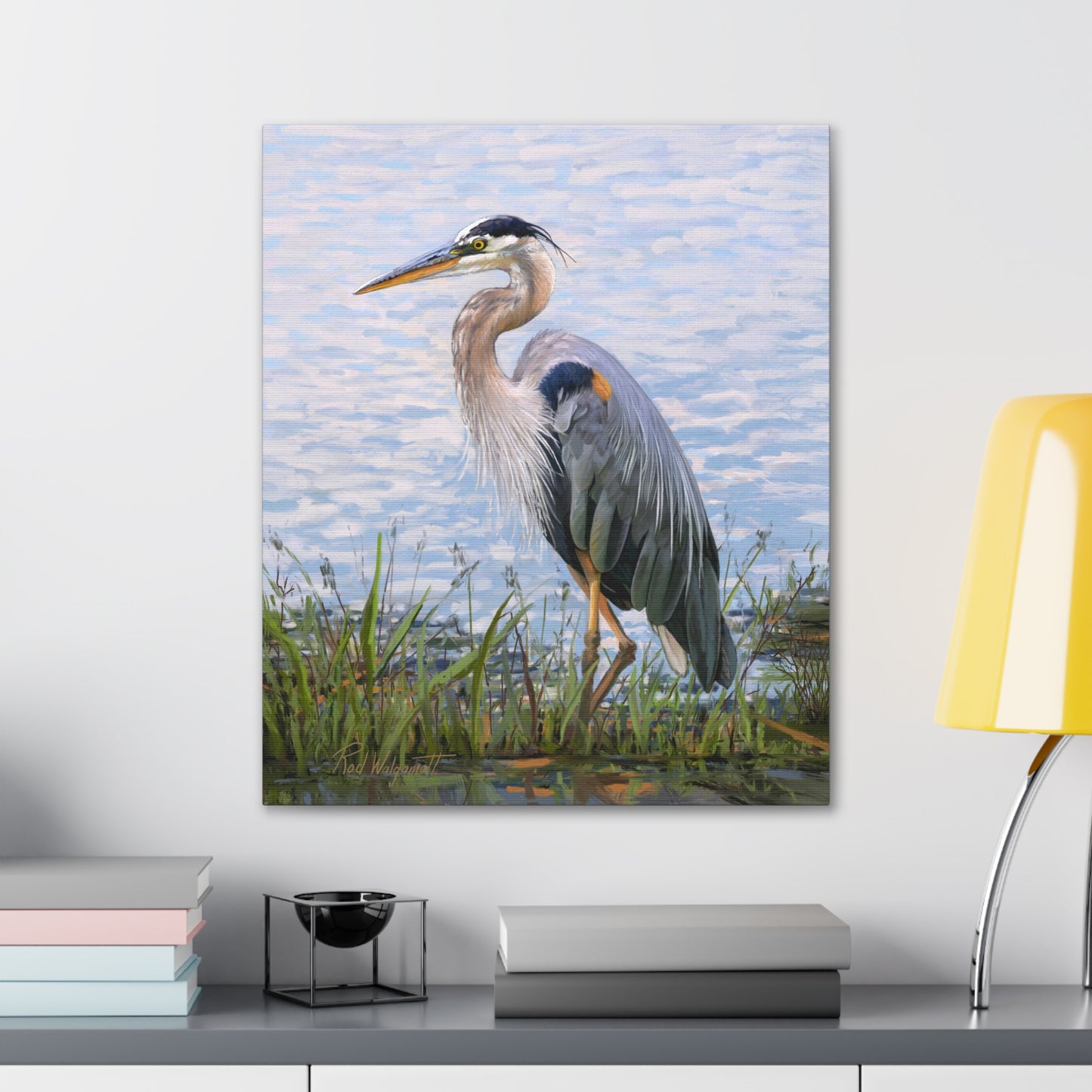 Gallery Wrap Canvas, Blue Heron at Stansbury Lake by Rod Walgamott