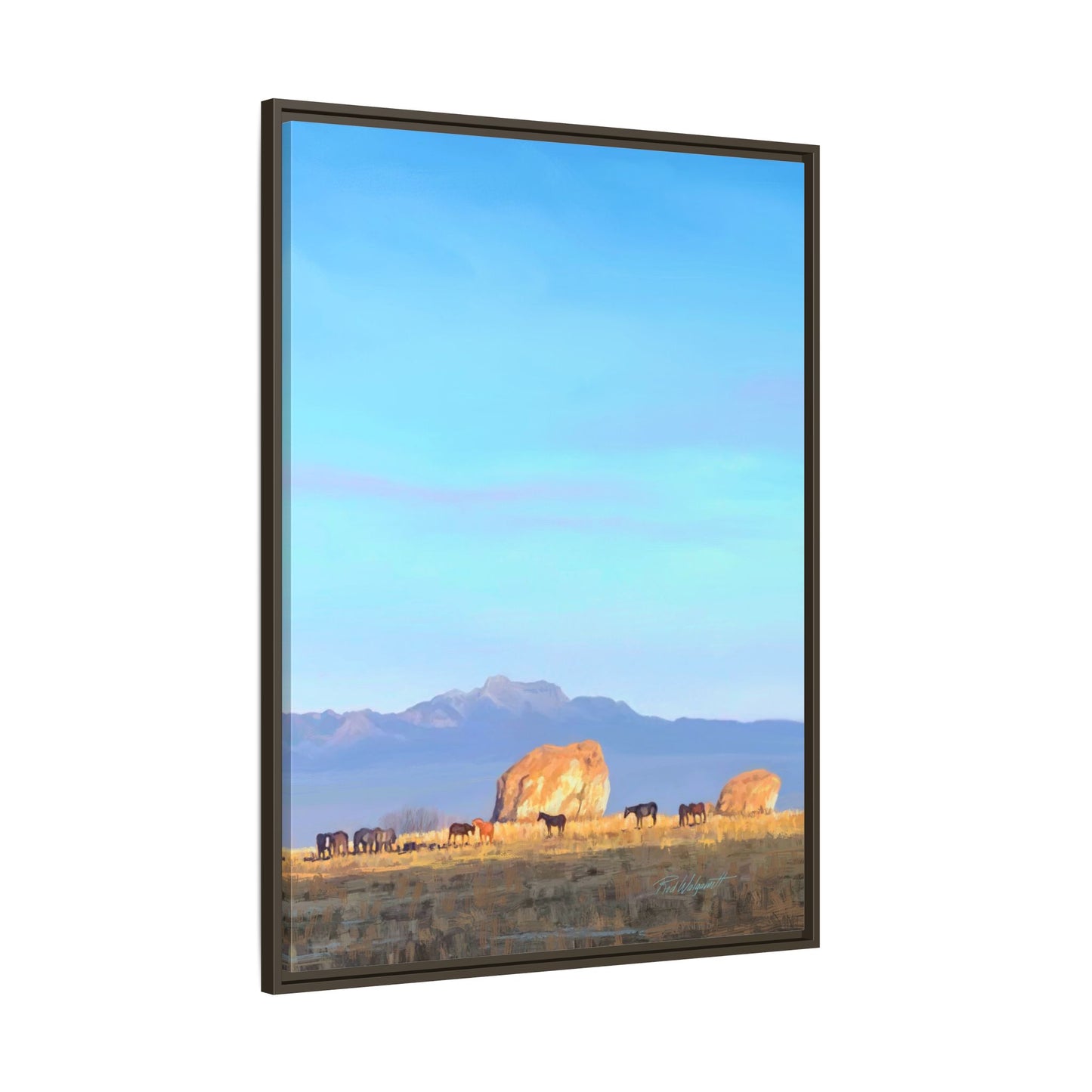 Framed Matte Canvas Print — Horses at Adobe by Rod Walgamott