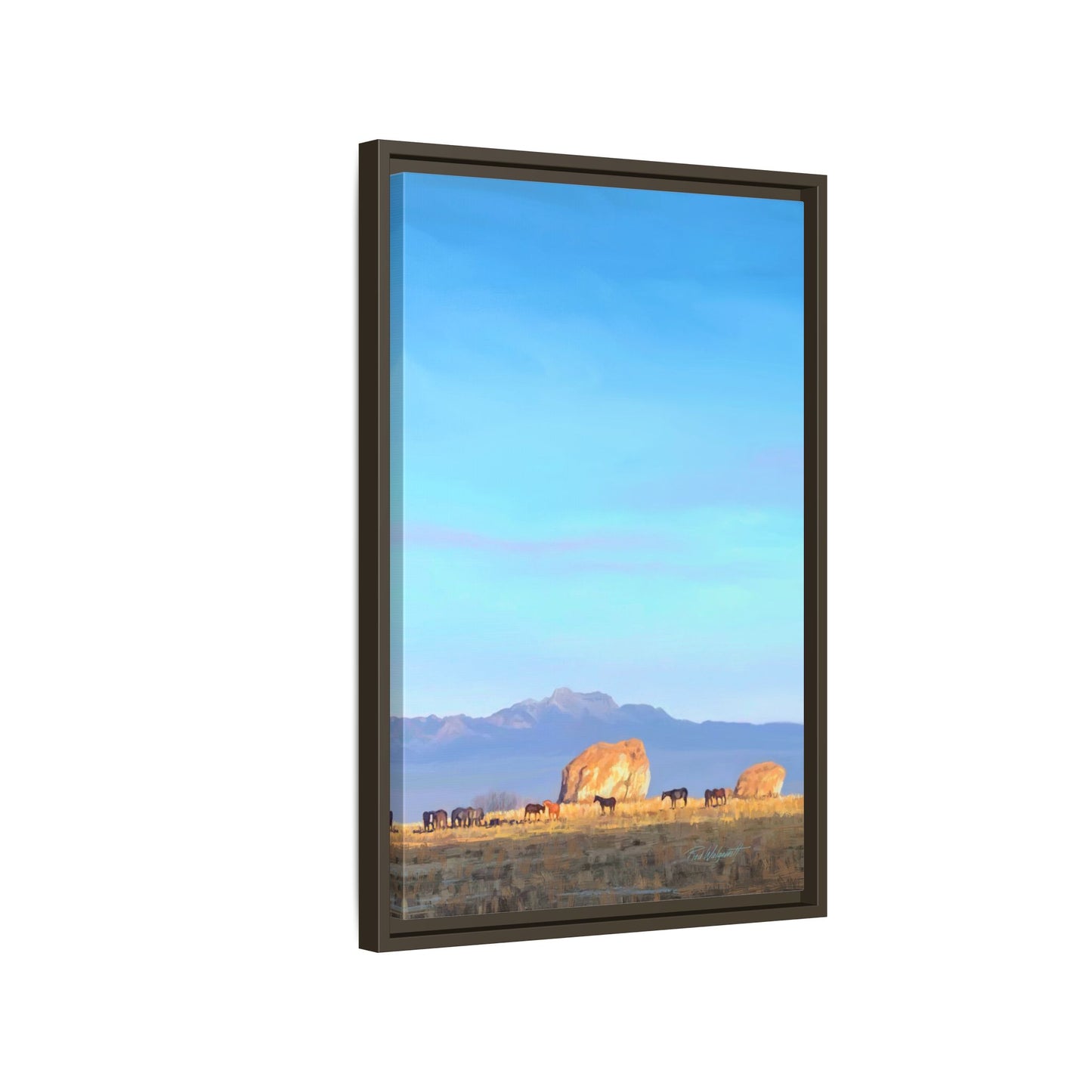Framed Matte Canvas Print — Horses at Adobe by Rod Walgamott
