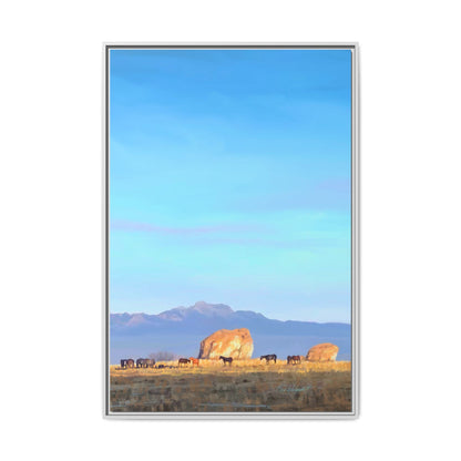 Framed Matte Canvas Print — Horses at Adobe by Rod Walgamott