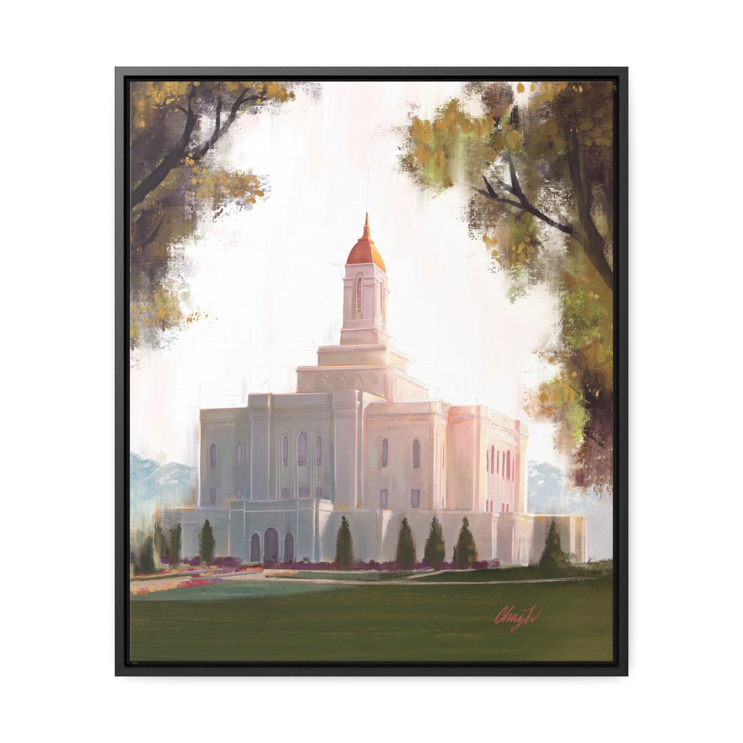 Framed canvas Wrap, Deseret Peak Temple, Golden D by Chaz Walgamott