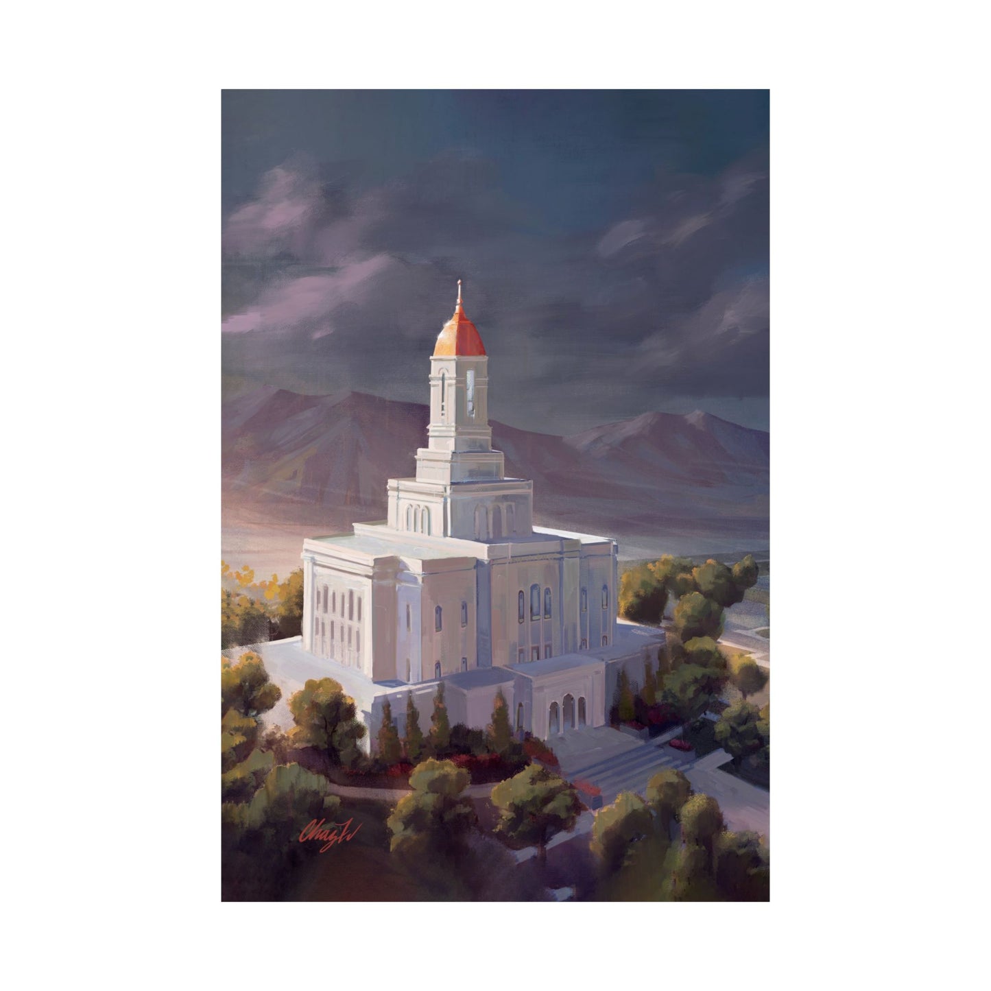 Premium Matte Paper Print, Deseret Peak Temple, After the Storm, by Chaz Walgamott