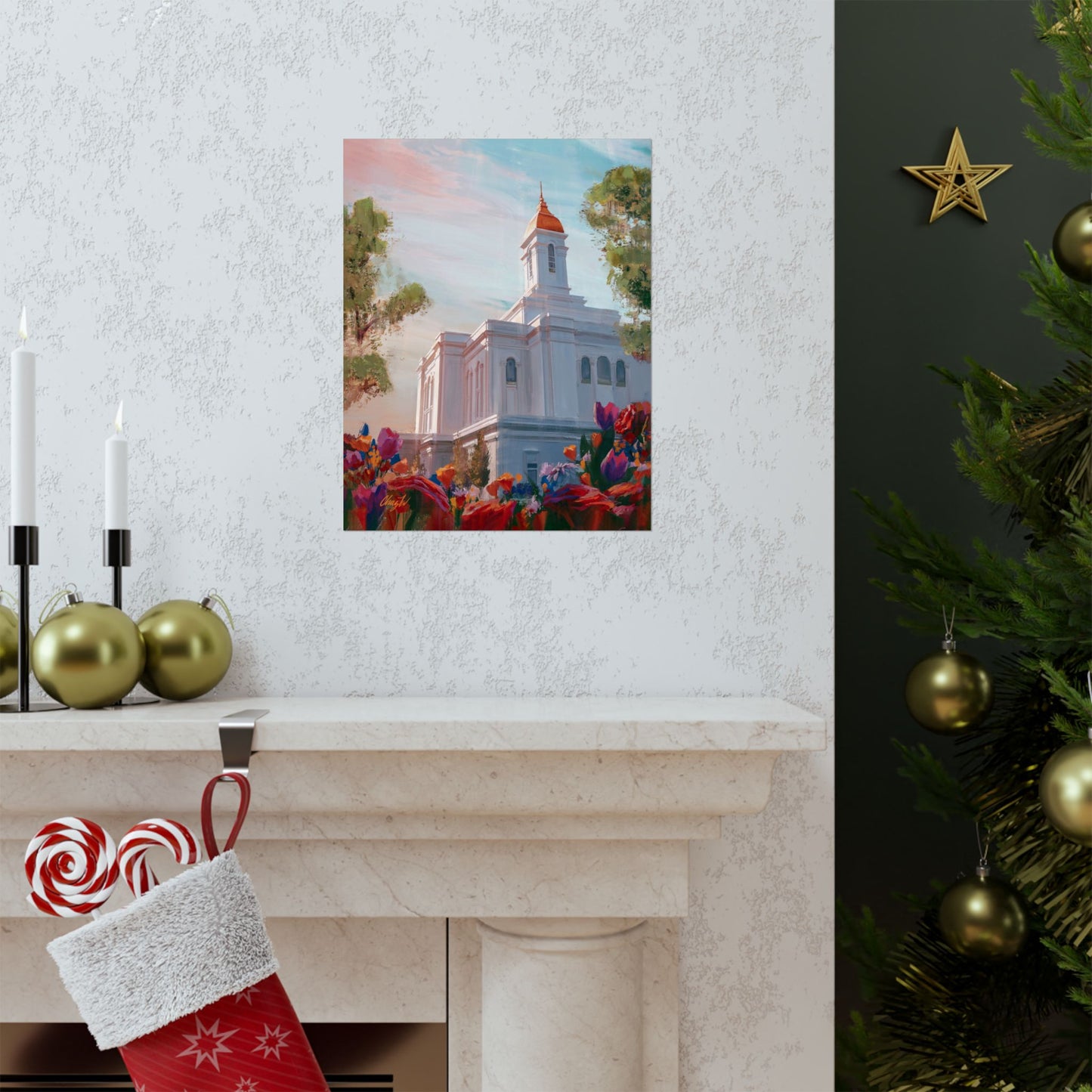 Premium Matte Paper Print, Deseret Peak Temple--Spring Flowers, by Chaz Walgamott