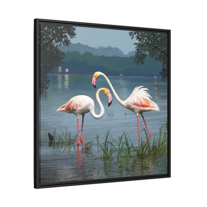 Framed Flamingo Canvas Art – Flamingo Dance by Rod Walgamott