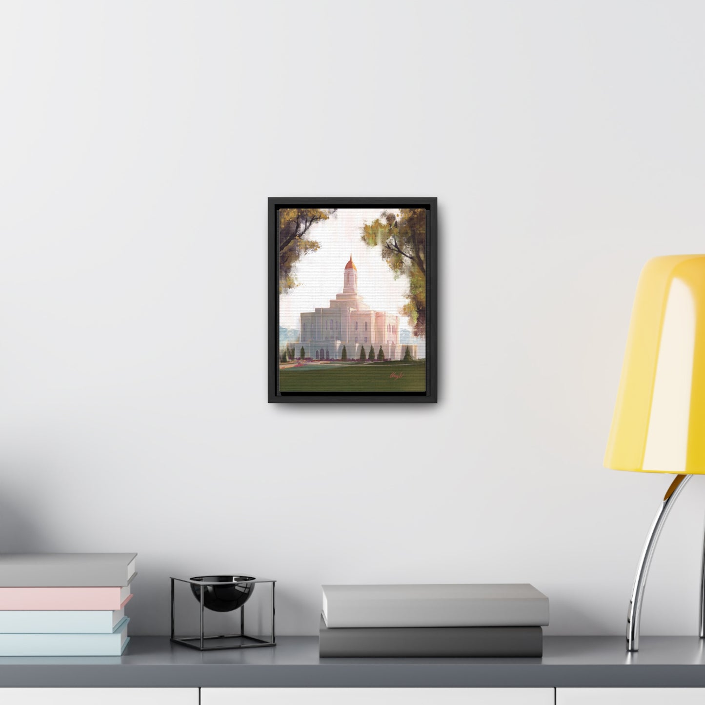 Framed canvas Wrap, Deseret Peak Temple, Golden D by Chaz Walgamott