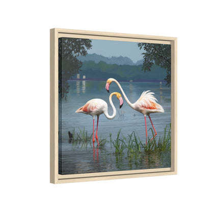 Framed Flamingo Canvas Art – Flamingo Dance by Rod Walgamott