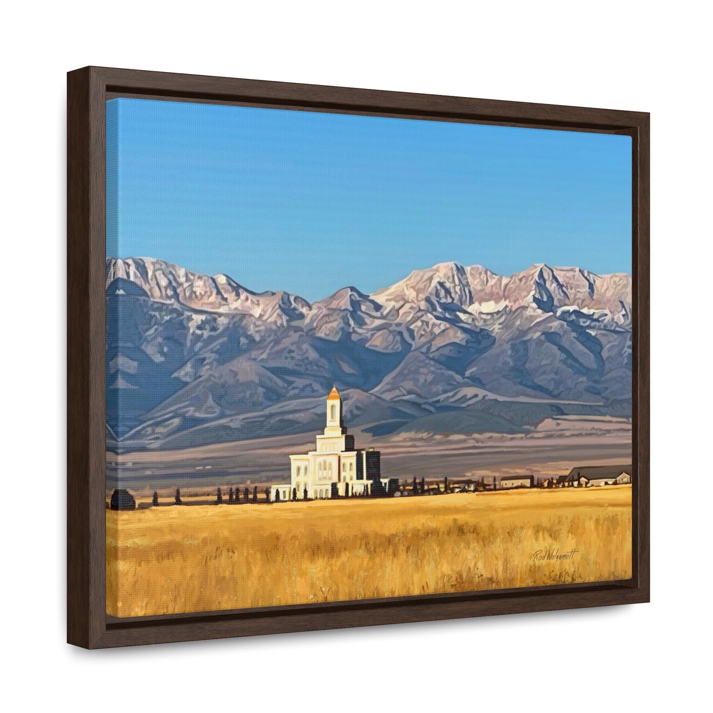 Stretched Canvas Wrap in Wood Frame, Deseret Peak Temple and Deseret Peak, by Rod Walgamott