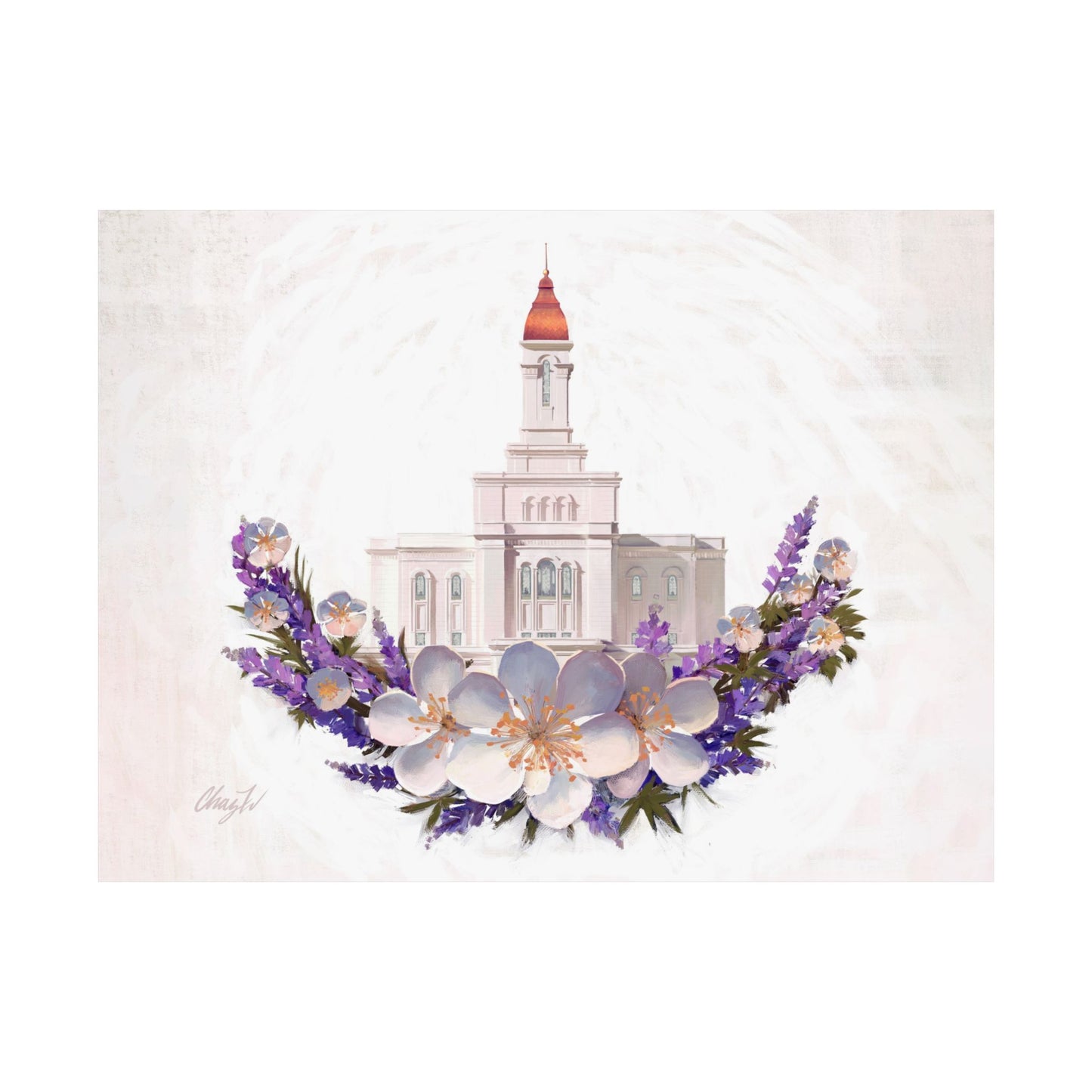 Premium Matte Print--Deseret Peak Temple--Floral Wreath, by Chaz Walgamott