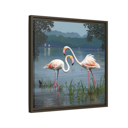 Framed Flamingo Canvas Art – Flamingo Dance by Rod Walgamott