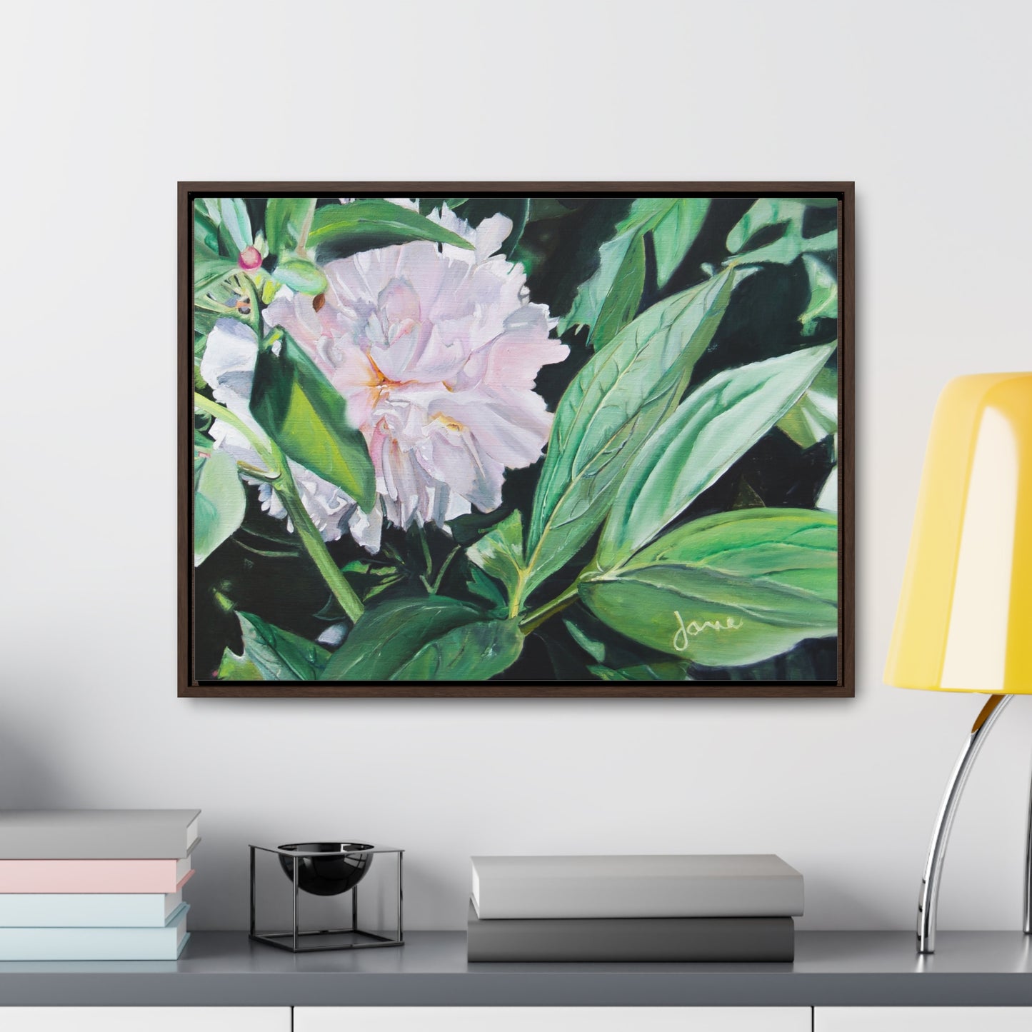 Stretched Canvas Wrap in Wood Frame, Shy Peone by Jane Autry