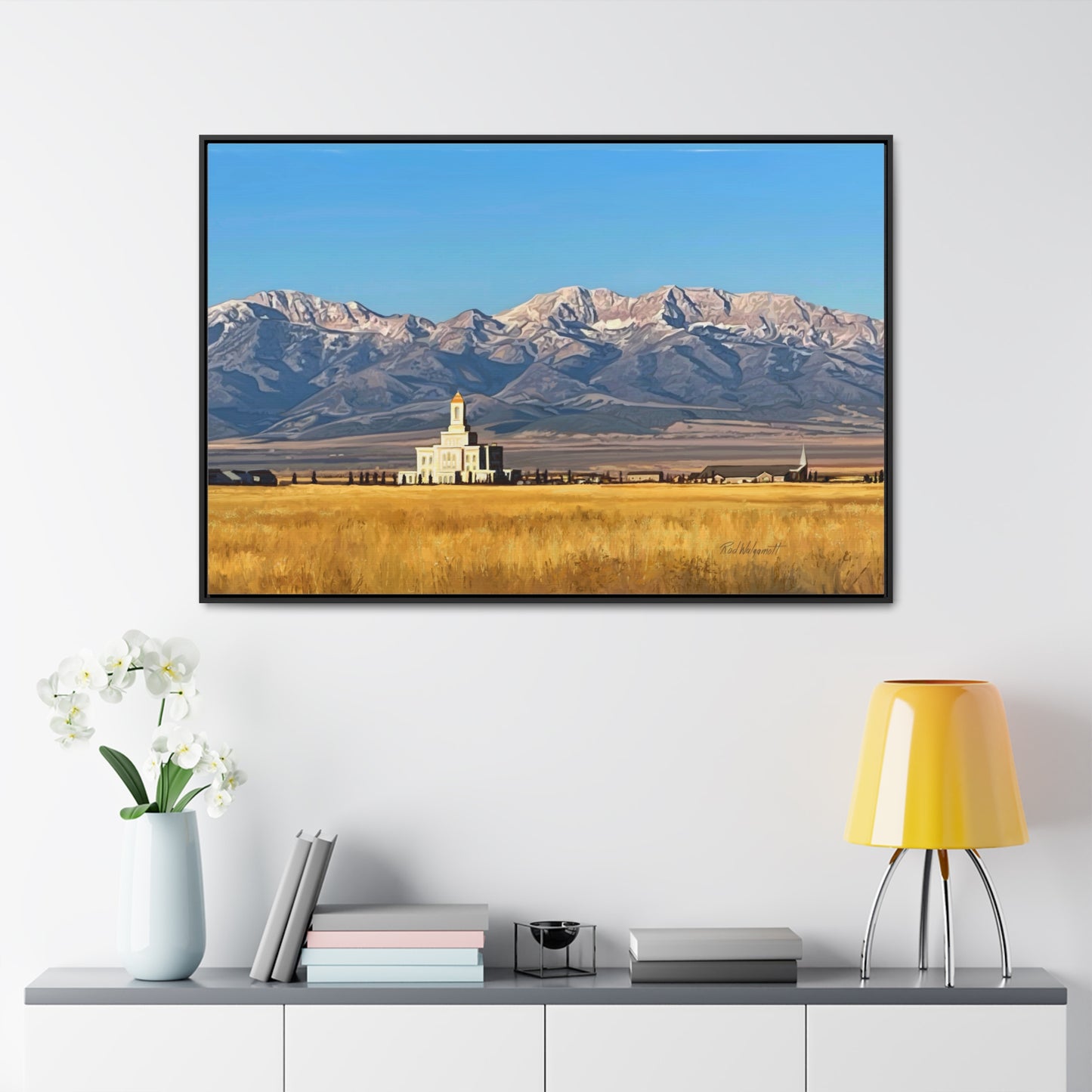Stretched Canvas Wrap in Wood Frame, Deseret Peak Temple and Deseret Peak, by Rod Walgamott