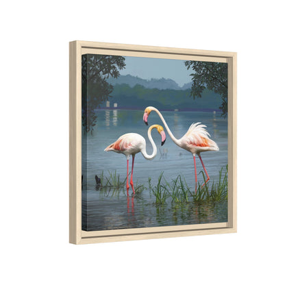 Framed Flamingo Canvas Art – Flamingo Dance by Rod Walgamott
