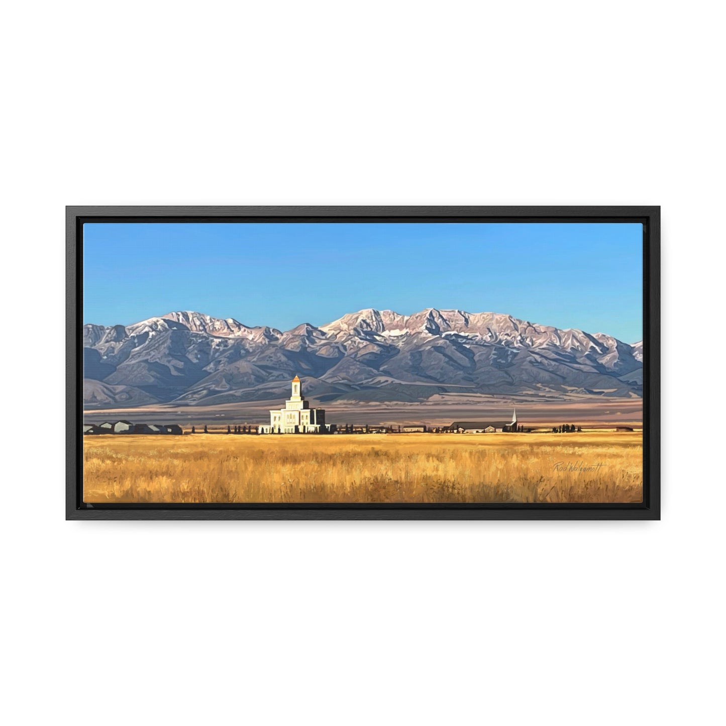 Stretched Canvas Wrap in Wood Frame, Deseret Peak Temple and Deseret Peak, by Rod Walgamott