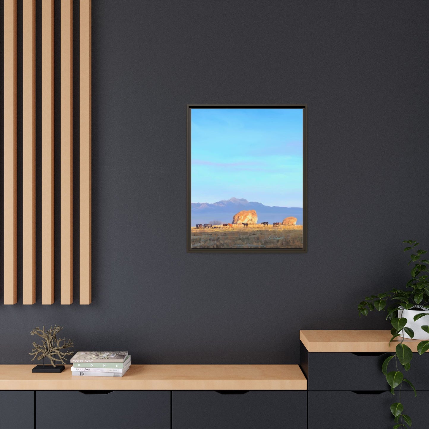 Framed Matte Canvas Print — Horses at Adobe by Rod Walgamott