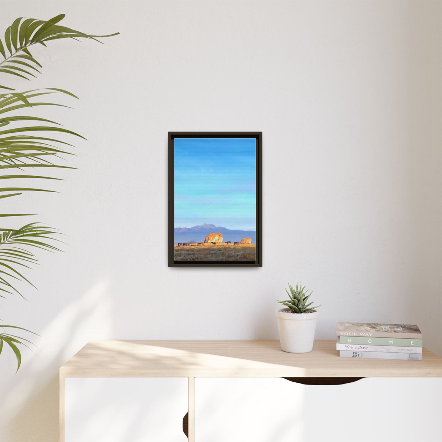 Framed Matte Canvas Print — Horses at Adobe by Rod Walgamott
