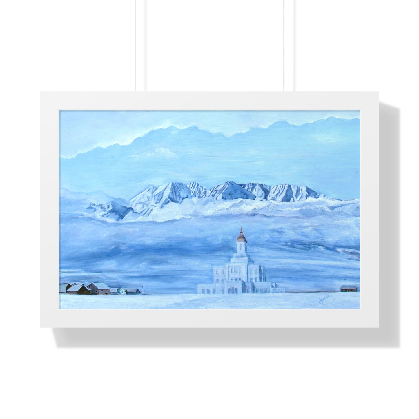 Premium Matte Print--Framed, Deseret Peak Temple-Hope in the Bleak of Winter, by Jane Autry