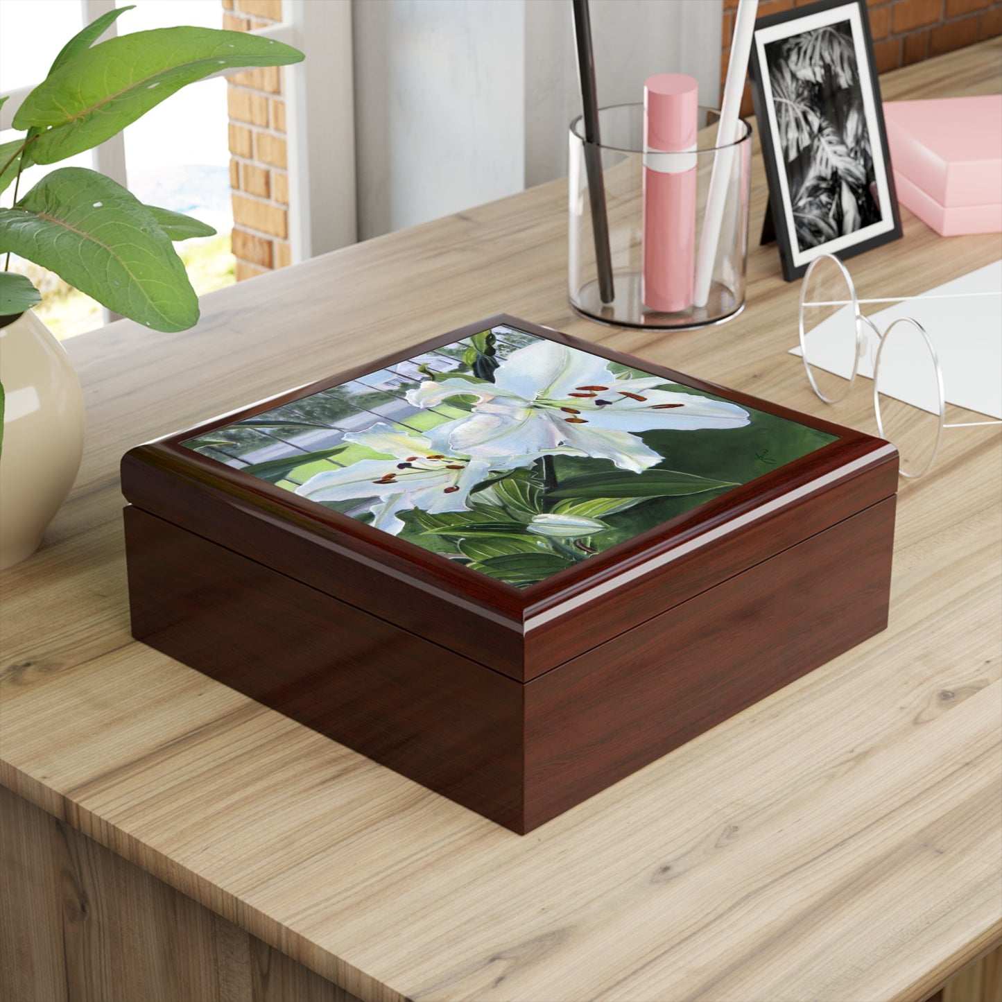 Elegant Floral Jewelry Box, Featuring Luscious Lilies, by Jane Autry