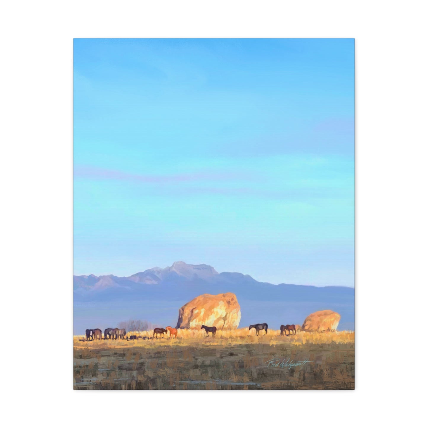 Canvas Gallery Wrap-Horses at Adobe Rock by Rod Walgamott