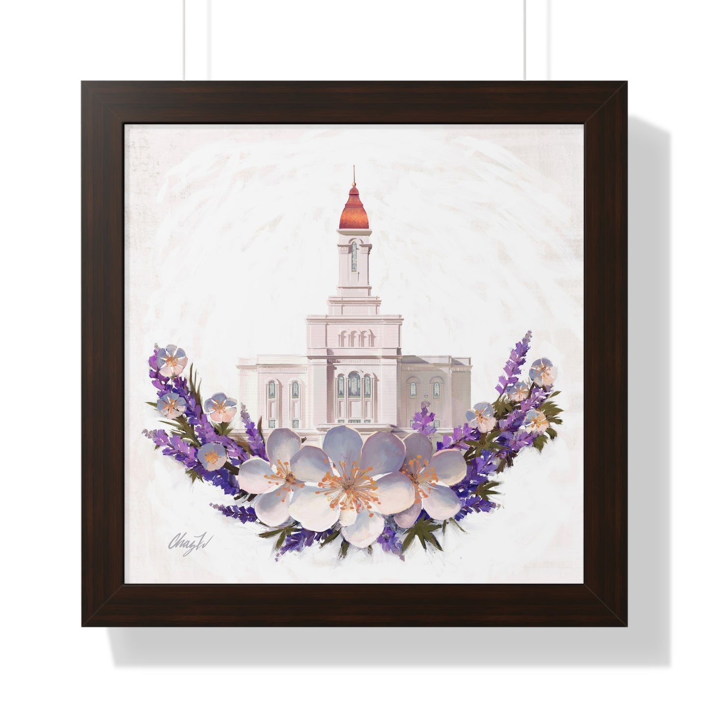 Premium Matte Print--Framed, Deseret Peak Temple--Floral Wreath, by Chaz Walgamott