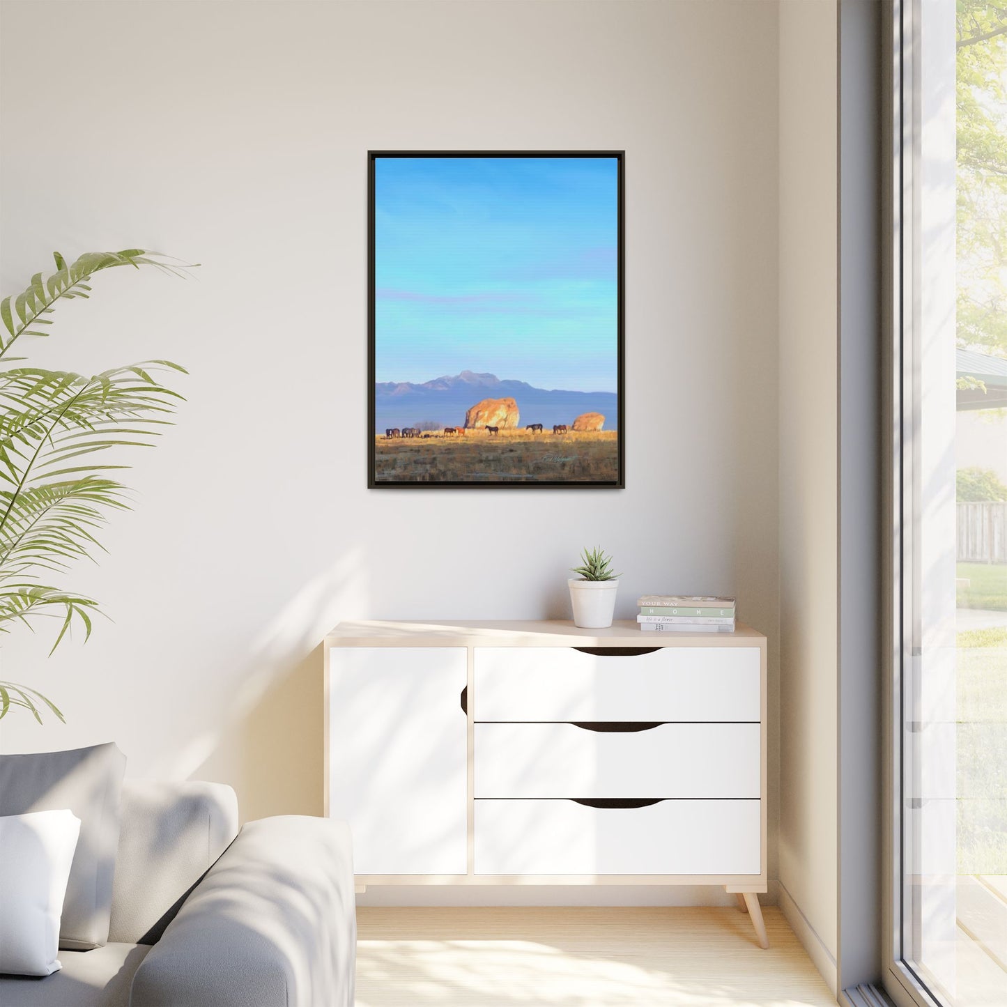 Framed Matte Canvas Print — Horses at Adobe by Rod Walgamott