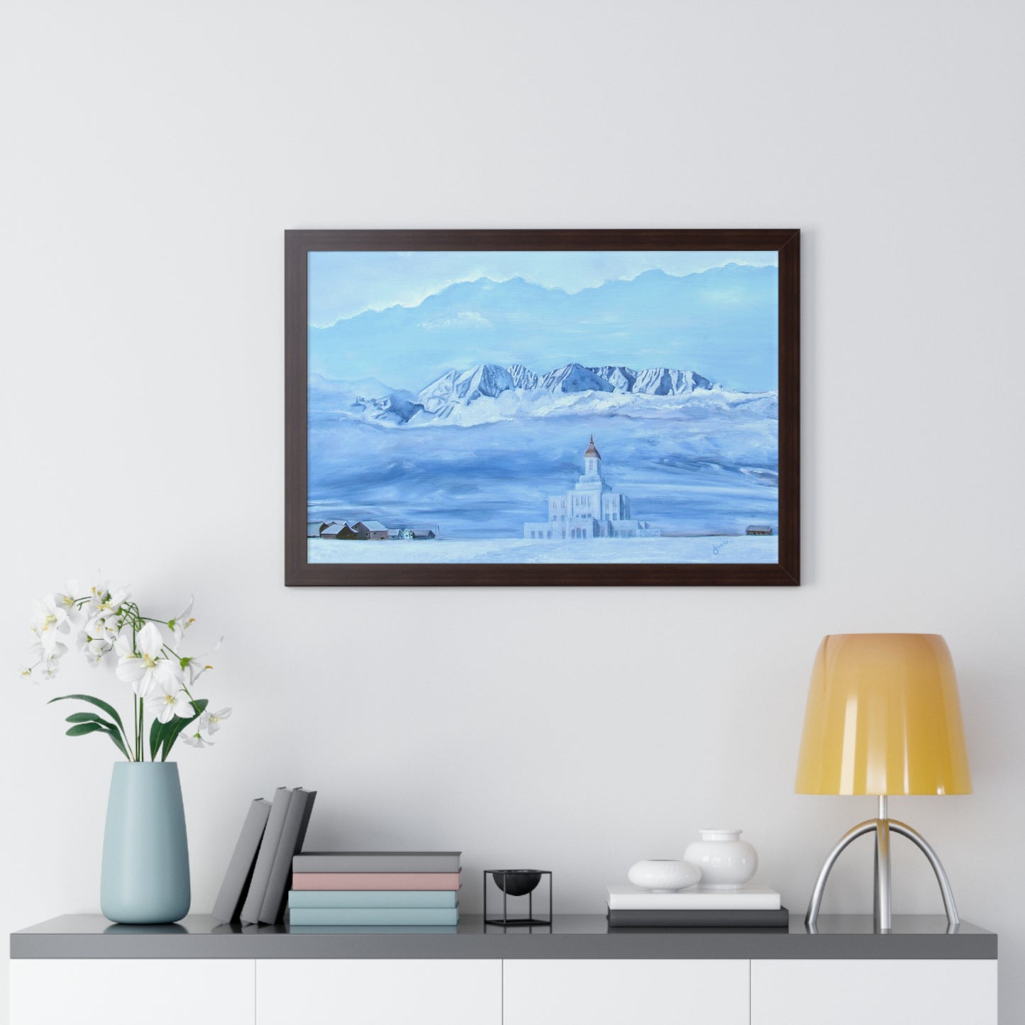 Premium Matte Print--Framed, Deseret Peak Temple-Hope in the Bleak of Winter, by Jane Autry