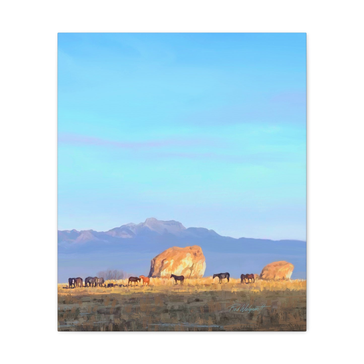 Canvas Gallery Wrap-Horses at Adobe Rock by Rod Walgamott
